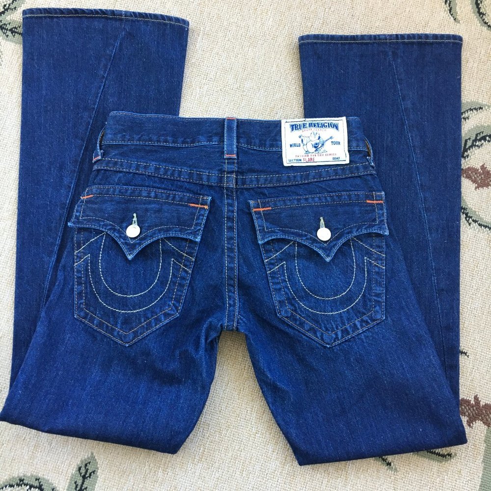 True Religion Dark Wash Flare World Tour Jeans Size 29